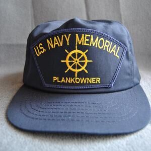 US Navy Memorial Plank Owner Navy Blue Snap Back Hat (OSFM)